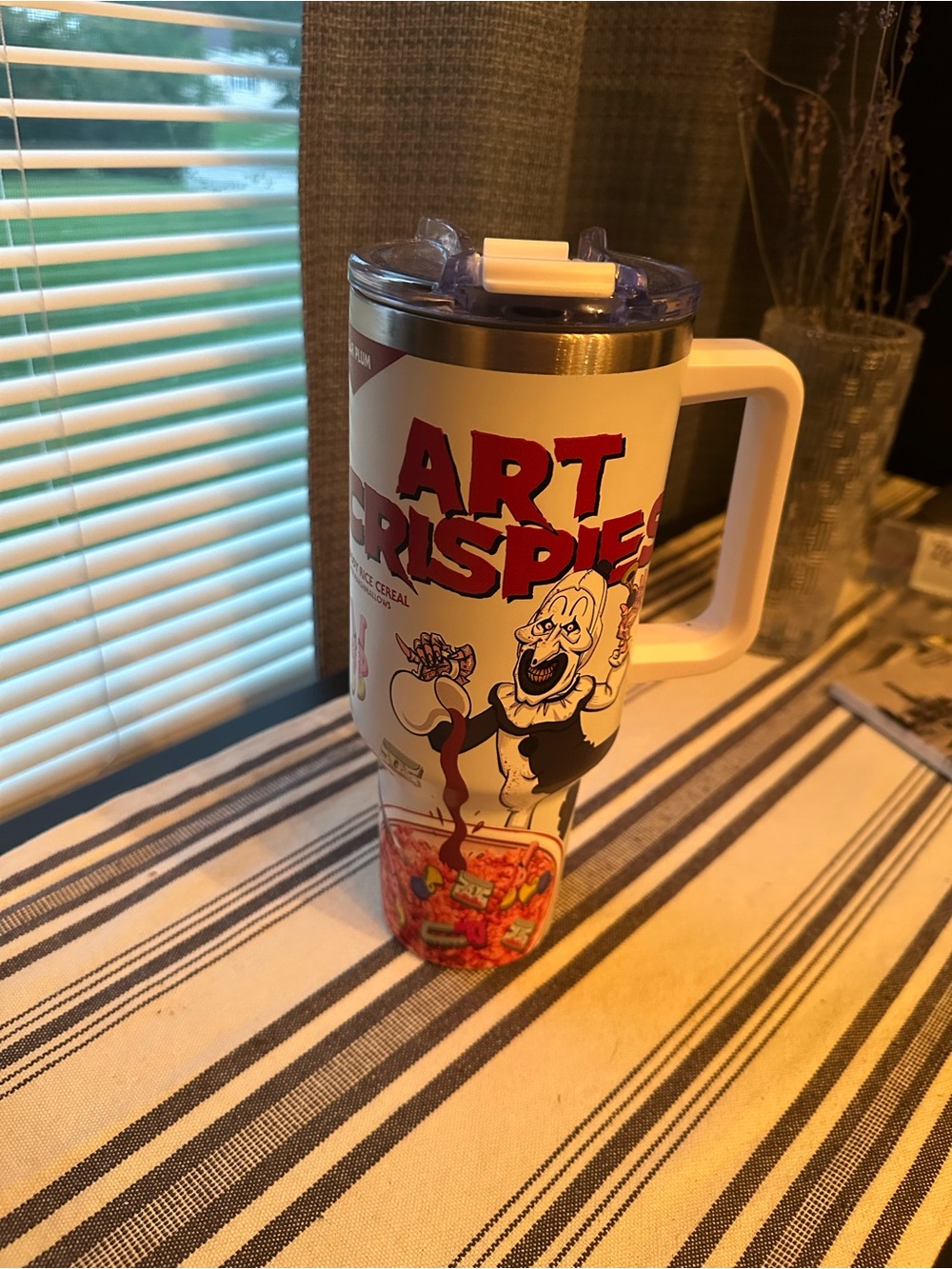 Art Crispsie White Travel Tumbler with Handle - Art the Clown